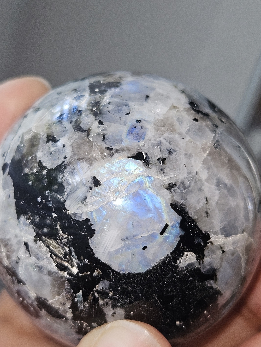 Natural Rainbow Moonstone Sphere - Black & White